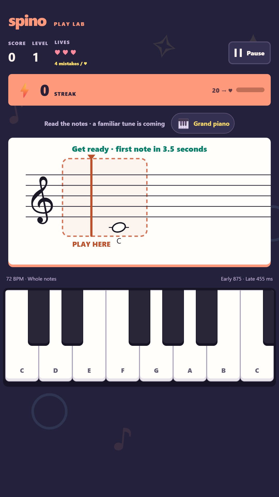 Gameplay with moving score and keyboard