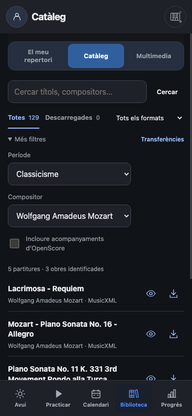 Filtres de classicisme i Mozart al catàleg