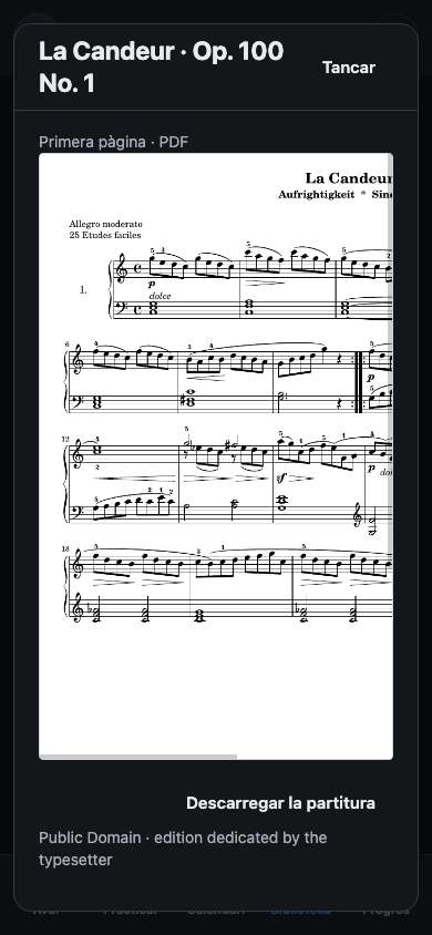 Previsualització d’una partitura PDF abans de descarregar