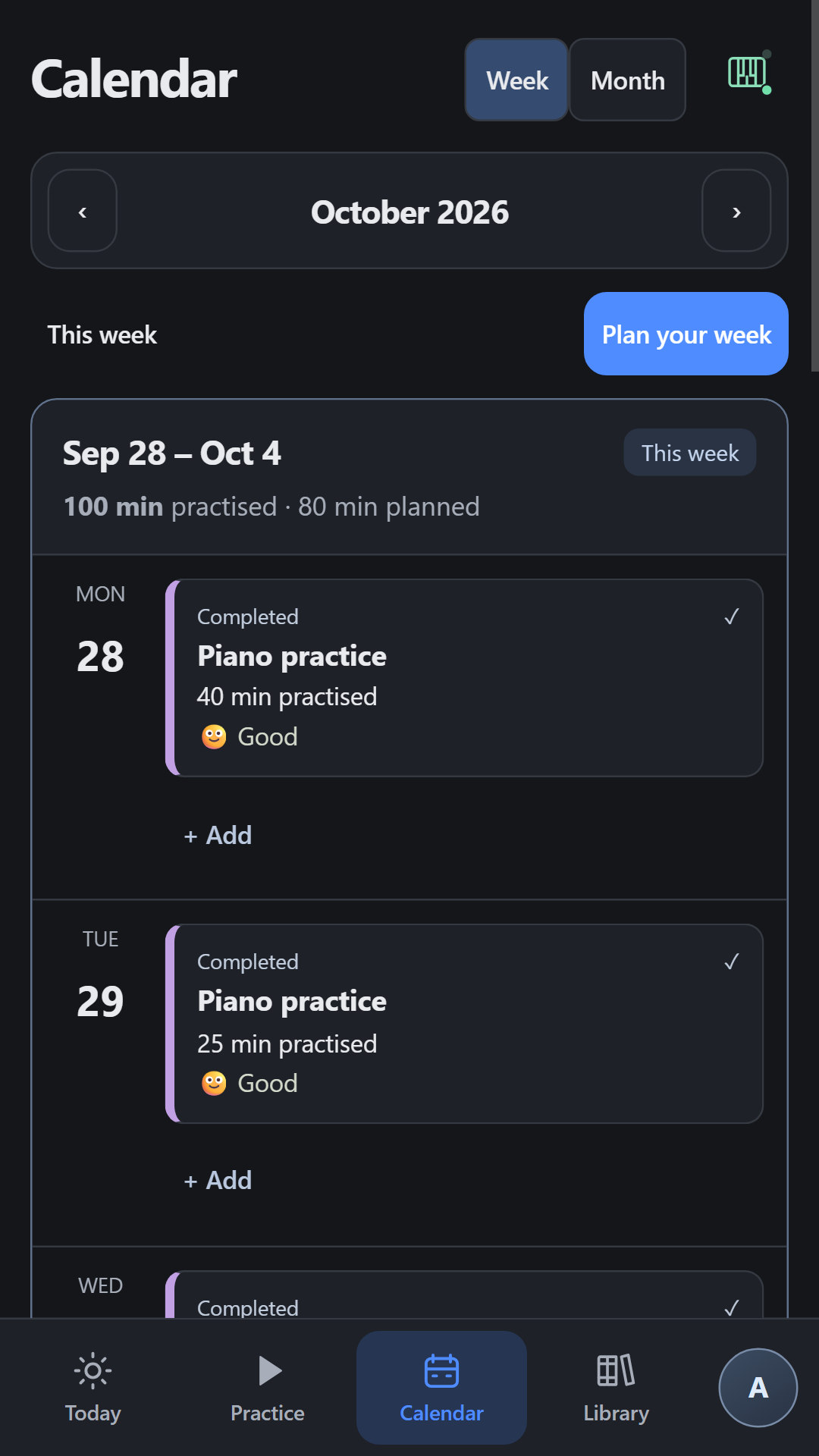 Weekly calendar