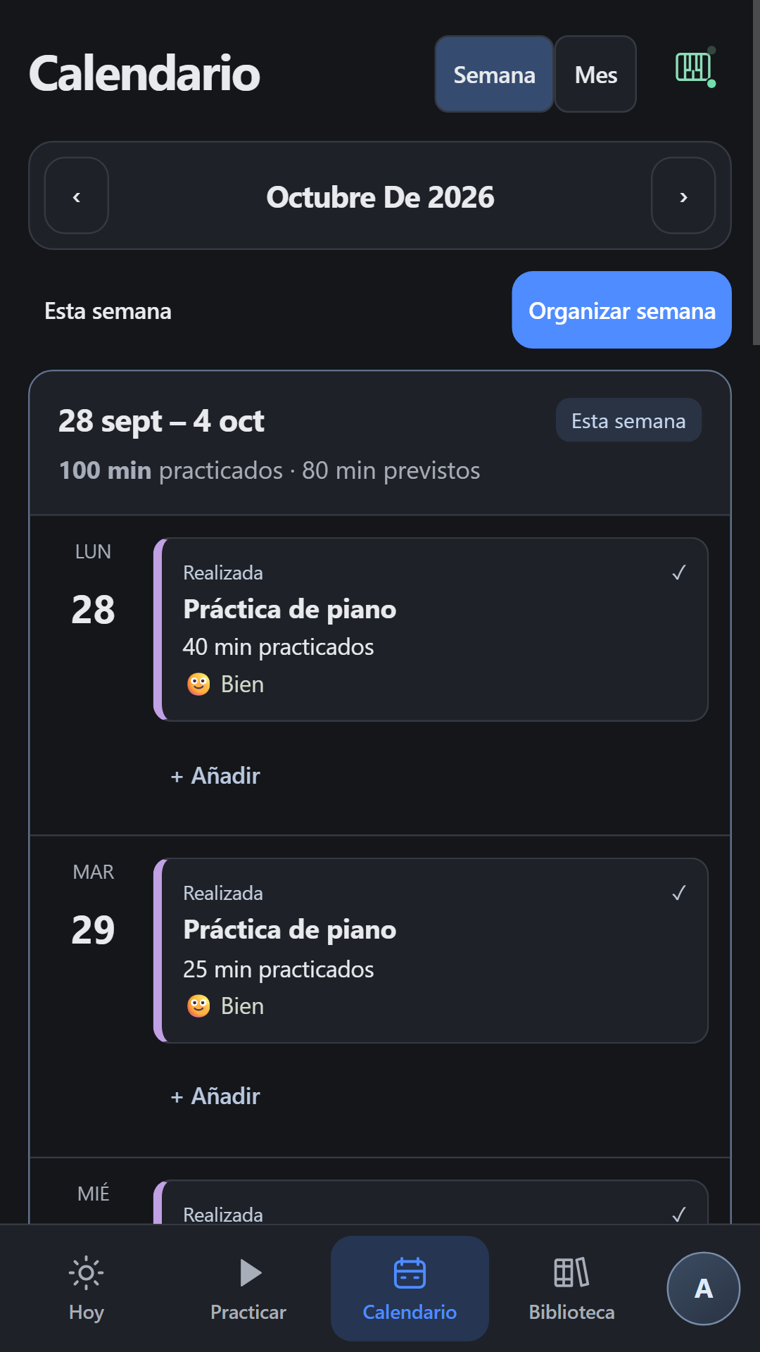 Calendario semanal
